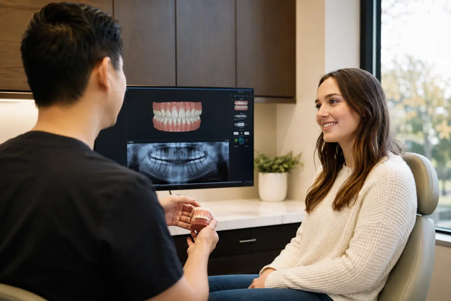 Dr. Isaac Yue consulting with a patient at Willowbrook Orthodontics, serving Clarendon Hills, IL